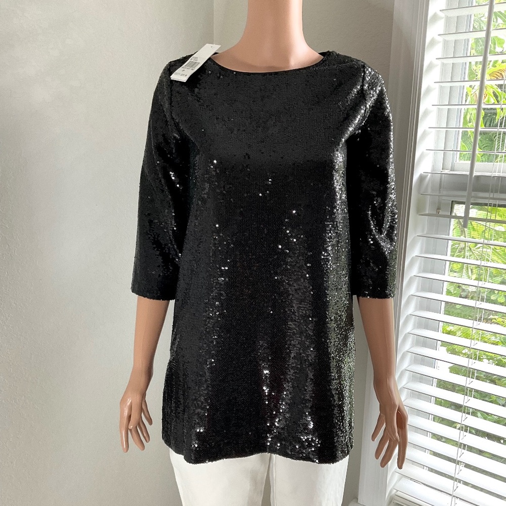 JOAN VASS Sequin top NWT Sz S Black